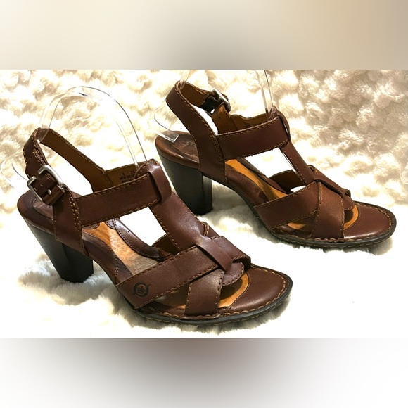 Born Chenille brown leather strappy slingback heel sandals women’s size 8M - Picture 2 of 16